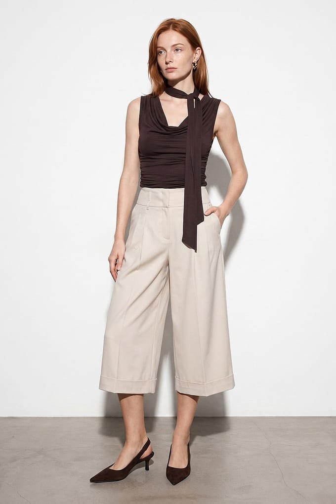Hoge Taille Wijde Crepe Culotte