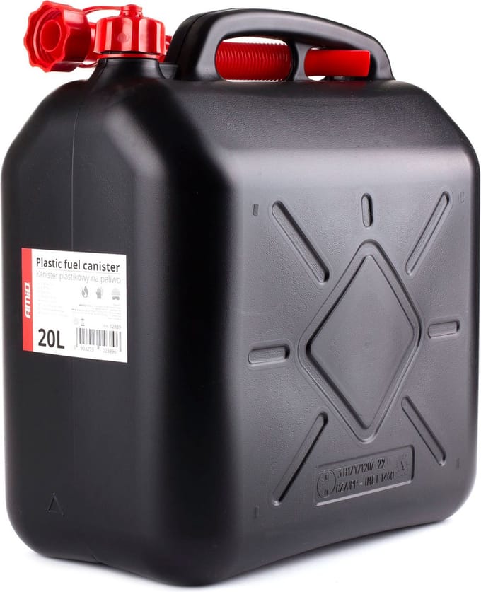 Amio Jerrycan 20L – Kunststof – Zwart/Rood – Met Flexibele Trechtertuit