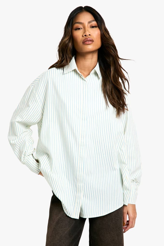 boohoo Dames Oversized Fijn Gestreept Shirt | Ivory | Maat: 8
