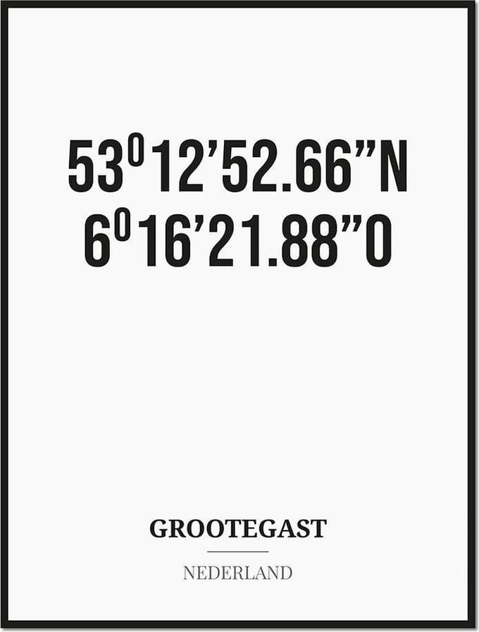Poster/kaart GROOTEGAST met coördinaten