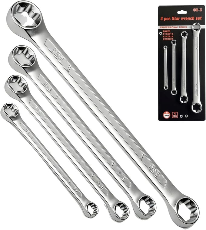 Torx Sleutelset - E-Torx Dop - Vastzetten Bouten - Chroom-vanadiumstaal - 10cm Lengte - Zilver