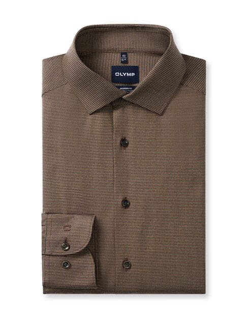 OLYMP Luxor 24/Seven Overhemd, Modern Fit, Global Kent, Nougat