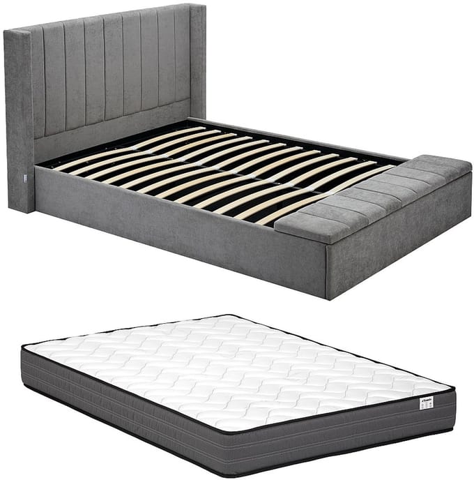 Vente-unique Bed met opbergruimte stof grijs 140 x 190 cm