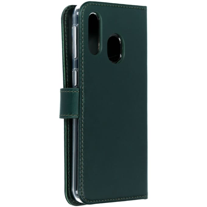 Selencia Hoesje - Geschikt voor Samsung Galaxy A40 - Echt Lederen Bookcase - Groen
