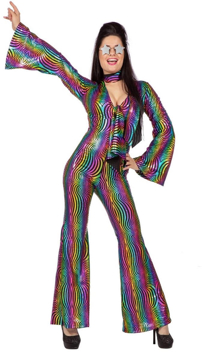 Disco Jumpsuit Rainbow Met Hoofdband - Maat 42