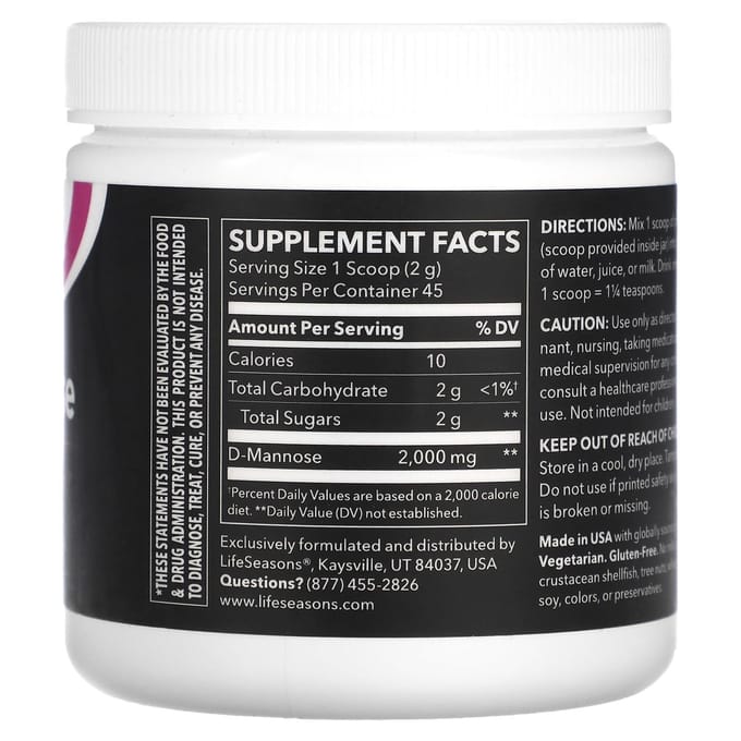 LifeSeasons, d-mannose, 2 000 mg, 3,3 oz (94.97 g)