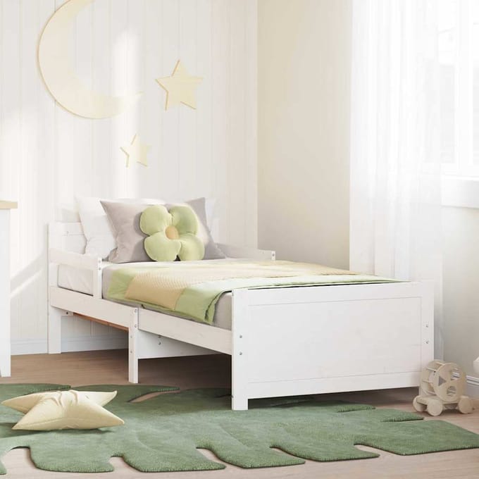 vidaXL - Bedframe - met - hoofdeinde - Wit - 80 - x - 200 - cm - Bewerkt - hout
