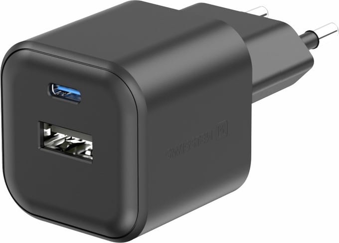 Swissten USB-C Snellader - 2 poorten - GaN technologie - 35W - Zwart