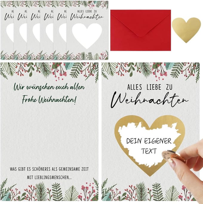 6x Krasbare Kerstkaarten Zelf Beschrijven met Enveloppen - Wenskaart voor Eigen Tekst