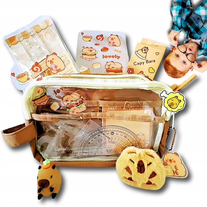 Capybara etui schoolset met accessoires - 12 potloden en een liniaal