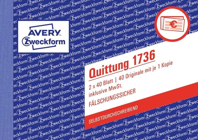 Avery-Zweckform 1736 Kwitantieformulier Din A6 Liggend Aantal Paginas: 40 Wit 80 Vellen
