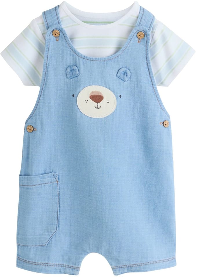 Next - Jongens - Set voor baby's van geweven tuinbroek en rompertje - Blauw