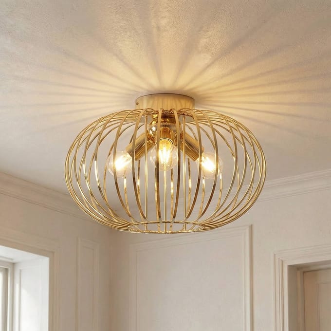 Domiluce Plafondlamp Globe, goudkleurig, Ø 51 cm, 3-lamps, E27