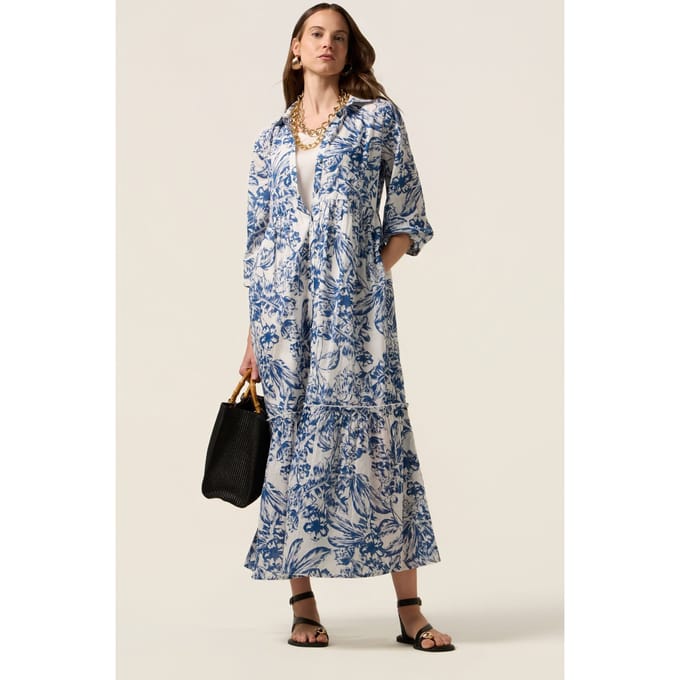 Oltre Long Patterned Cotton Shirtdress Light Blue Taglia: 36 | Maxi abiti Outlet | Donna | Blu