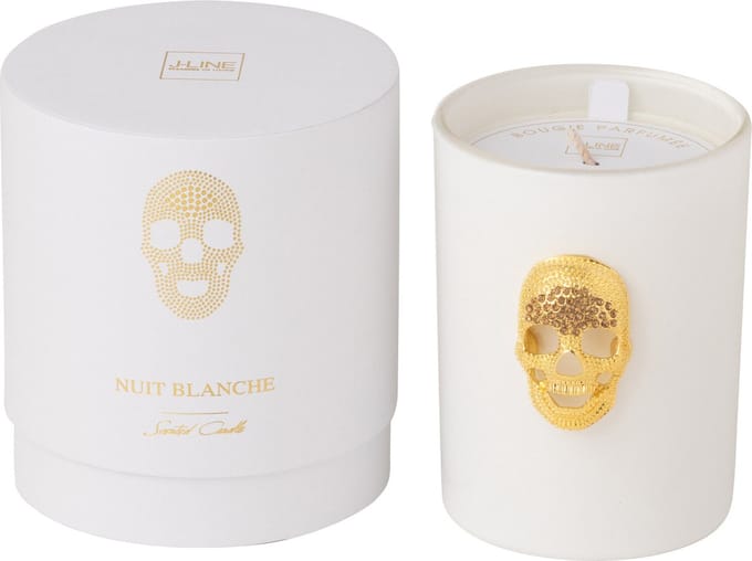 J-Line geurkaars Doodskop Nuit Blanche - White Floral Tonk - glas - wit - small - 43U