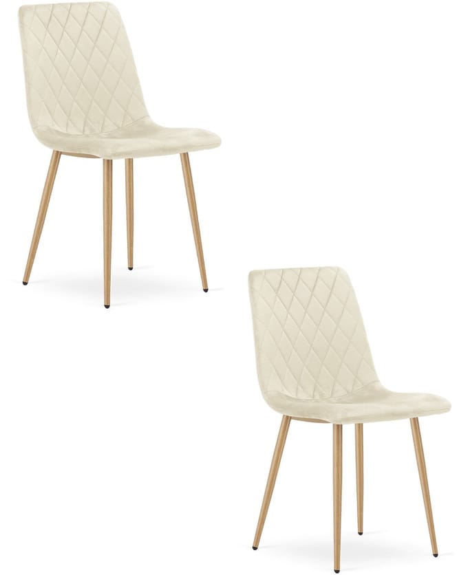 Set van 2 eetkamerstoelen - Lichtbeige fluweel - Eikenlook poten - Modern design