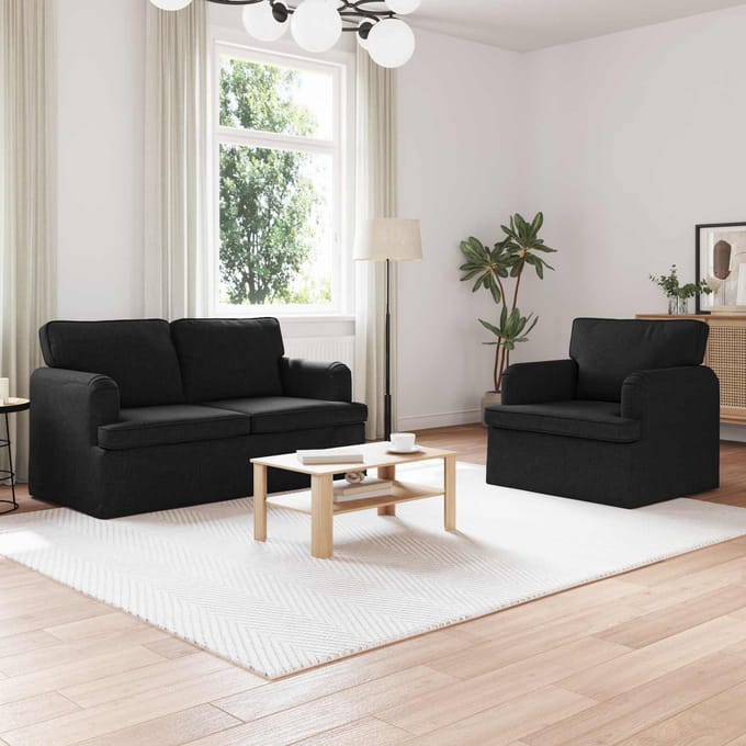 vidaXL Bankstel 2 pcs Zwart 144 x 80 x 85 cm Stof