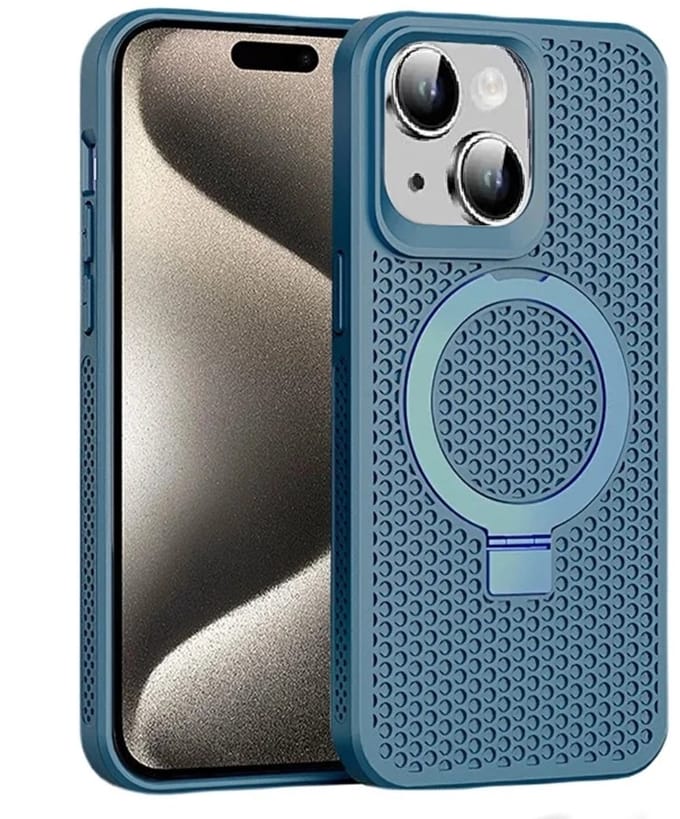 Cityhoesje - iPhone 15 Plus-14 Plus - Magnetic - Ring Holder Kickstand - Protective – Backcase - Blauw