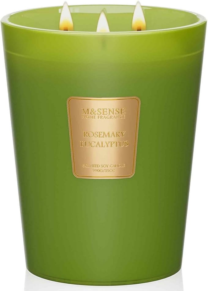 Extra Grote Soja Geurkaars Rozemarijn Eucalyptus 990g 150u Brandtijd 3-Lonts