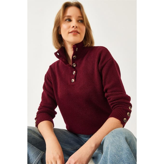 Ontspannen Pas Cropped Trui met Knopkraag