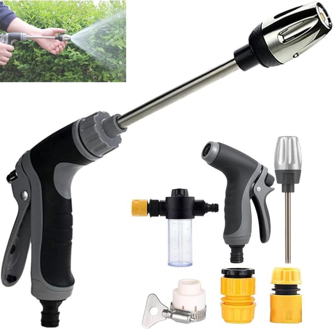 Hogedrukspuit - Watersproeier - Auto en tuin reinigen - Verstelbare straal - 41 cm - Zwart Grijs