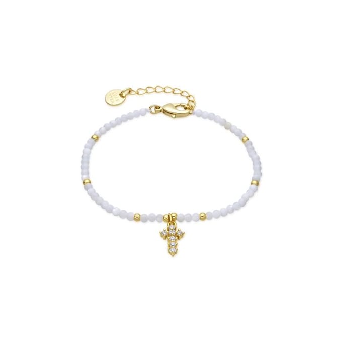 Luxenter Armband van wit parelmoer met 18-karaats geelgouden afwerking - Nyali