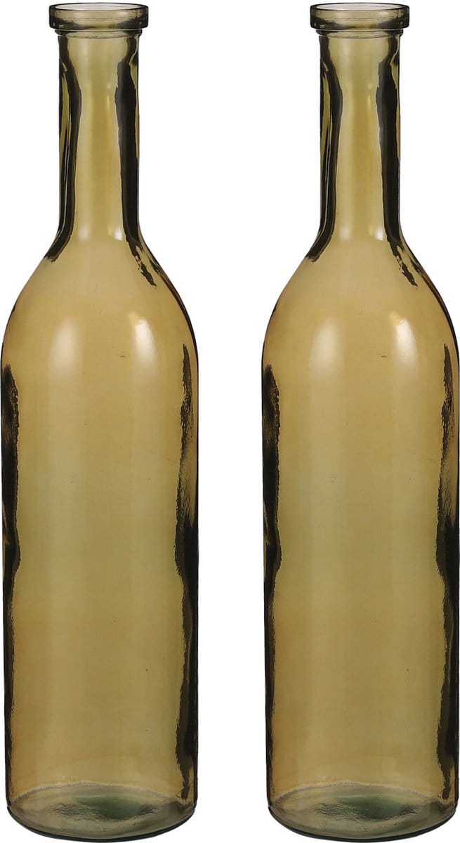 Mica Decorations Flesvaas groot - 2x stuks - Rioja - amber - eco glas - 18 x 75 cm