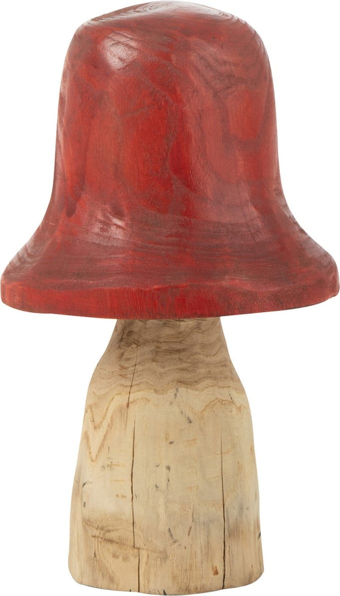 J-Line decoratie Paddenstoel Stolp - hout - rood/naturel - medium