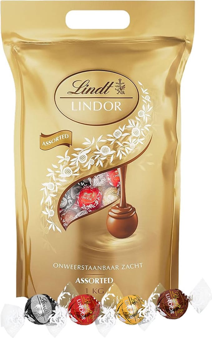 Lindt LINDOR Gemengde chocolade bonbons - 1000g - ca. 80 gemengde chocolade bonbons - Melkchocolade, Pure Chocolade, Witte Chocolade & Hazelnoot chocolade