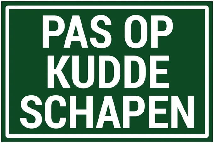 Pas op kudde schapen bord | gecoat dibond materiaal | 45 x 30 cm