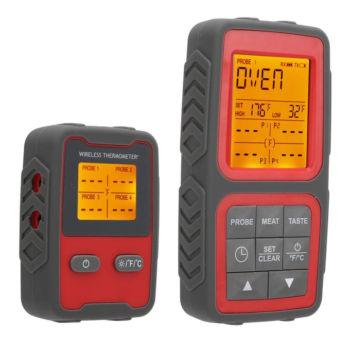 500ft Draadloze Vleestemperatuurmeter Hoge Nauwkeurigheid LCD Backlit Temperatuurdetector met 4 Sondes gray