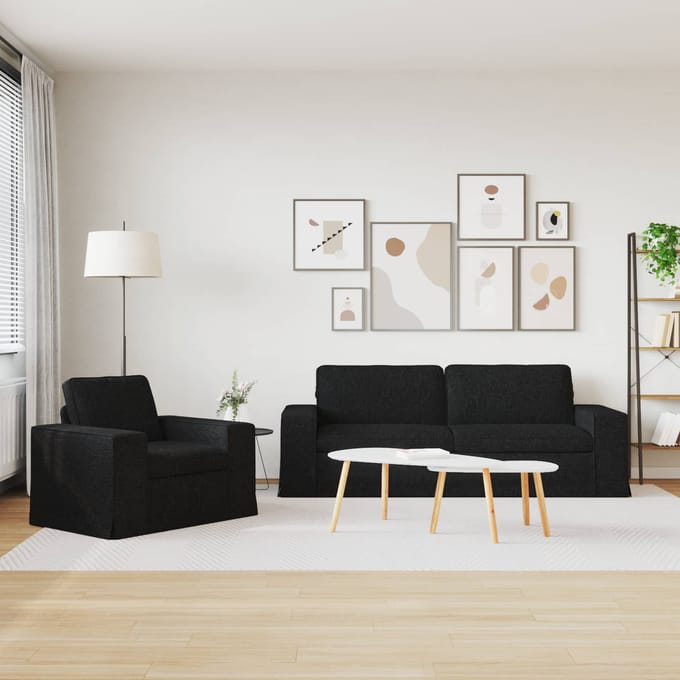 vidaXL Bankstel 2 pcs Zwart 222 x 80 x 82 cm Stof