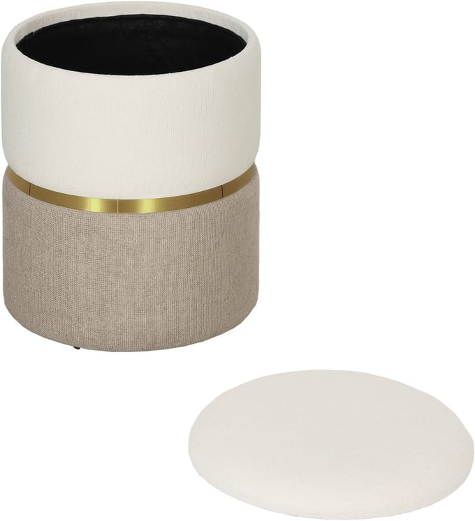 HOMCOM-Sitzhocker-Polyester-Ø36 x 44H cm-Cremeweiß