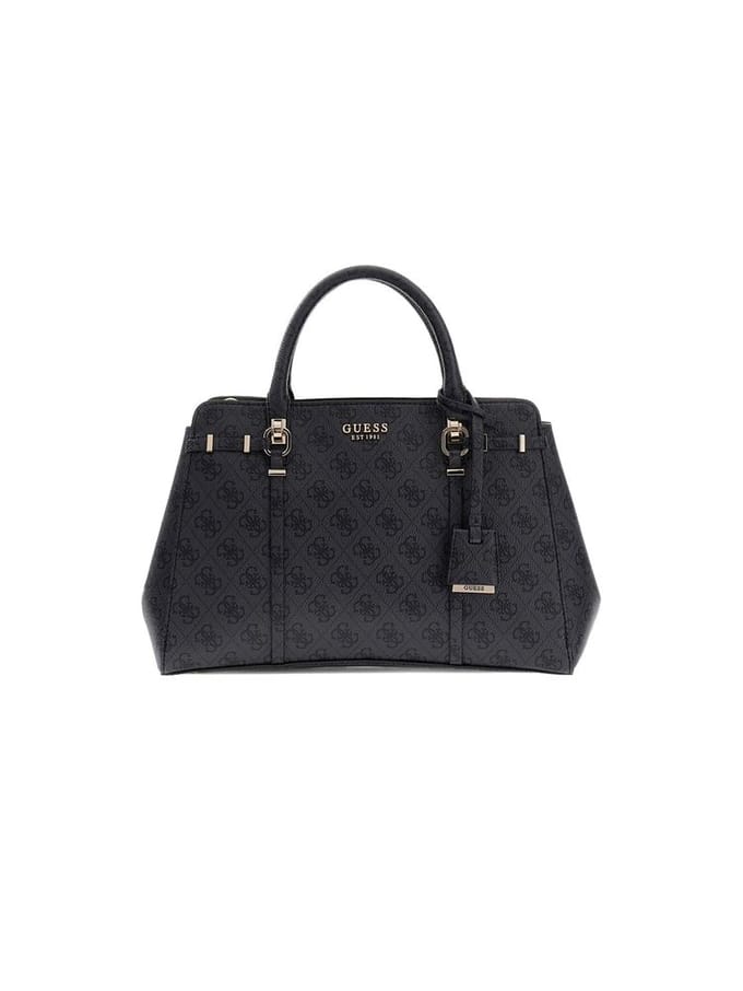 GUESS handtas schoudertas Leona Logo Multi Compartment Satchel Coal Logo donkergrijs
