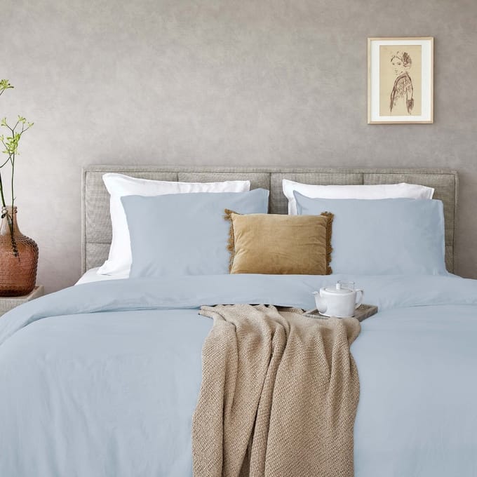 Dreamers Den gewassen Katoensatijn 300 TC Sky Blue - 140x200/220cm (260cm lengte)