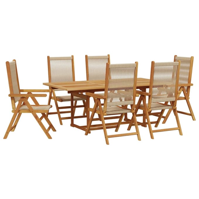 vidaXL 7-delige Tuinset polypropeen en massief hout beige