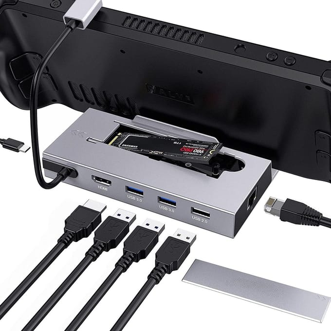 NÖRDIC DOCK-190 Steam Deck Docking station - 1xHDMI 2.0 4K60Hz, 1xM.2 SSD, 1xUSB-C PD 100W, 2xUSB-A 3.1, 1xUSB-A 2.0, 1xRJ45