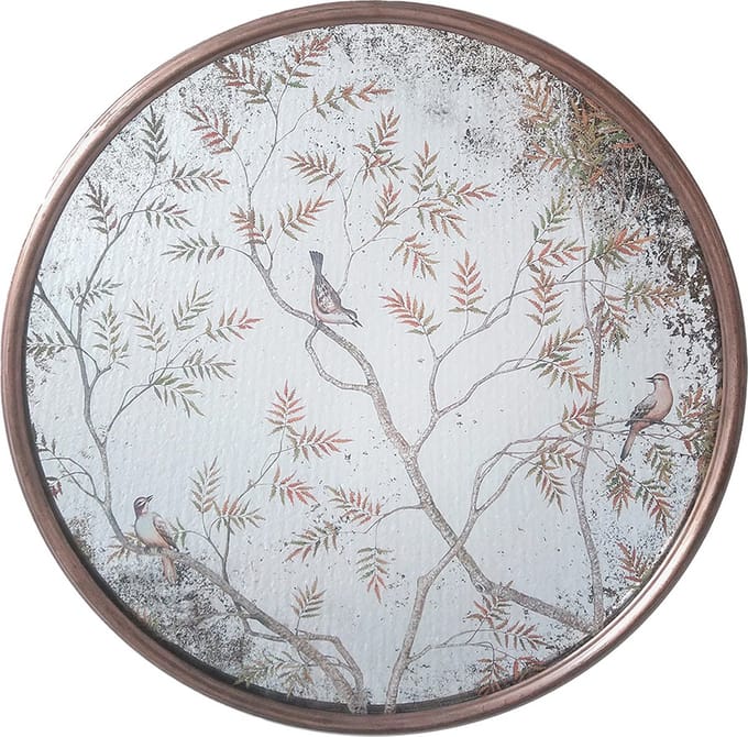 Clayre & Eef Spiegel Ø 61x3 cm Koperkleurig Glas Vogels op Takken