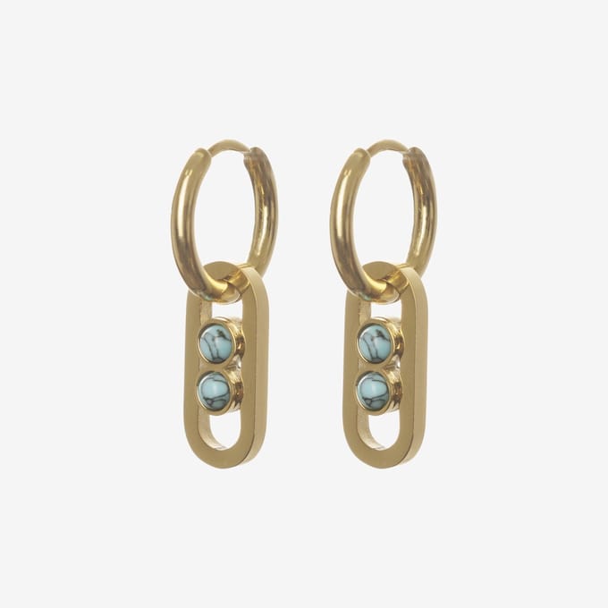 Essenza Double Blue Stones Earrings Gold