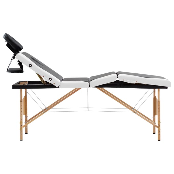 vidaXL - Massagetafel - inklapbaar - 4 - zones - hout - zwart - en - wit