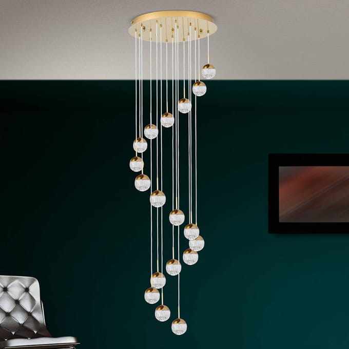 ORION LED hanglamp Ball 18-lamps, goud/crème