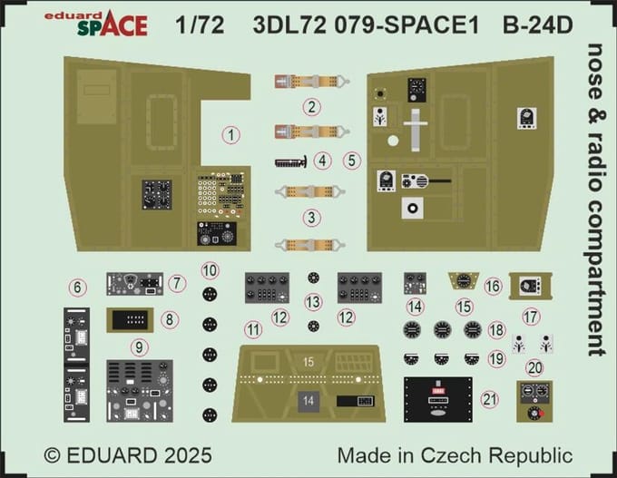 Eduard Modelbouwdecoratie - 3DL72079 Sp - Decals Set Neus en Radiocompartiment voor B-24D - Decals