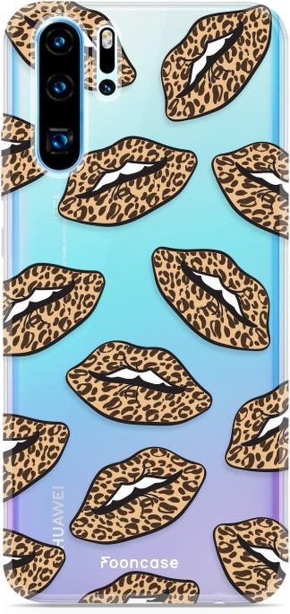 Fooncase Hoesje Geschikt voor Huawei P30 Pro - Shockproof Case - Back Cover / Soft Case - Rebell Leopard Lips (leopard lippen)