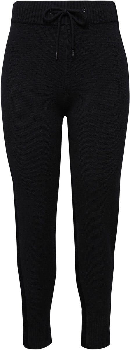 Ulla Popken - Dames - Grbreide broek brede geribbelde tailleband koord - Zwart - Maat 54+