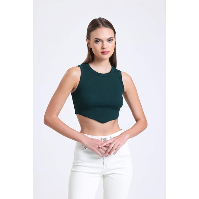 Crew Neck Cropped Top met een V-vormige Voorkant