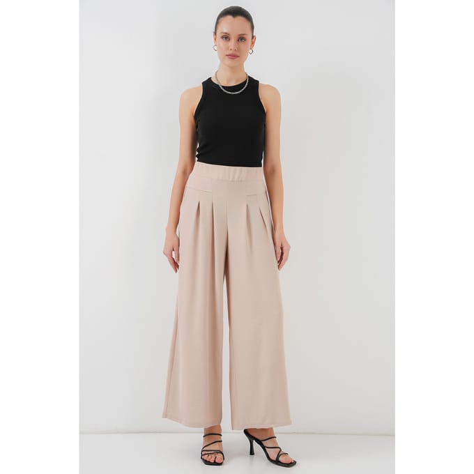 Plissé Wijde Leg Crepe Broek
