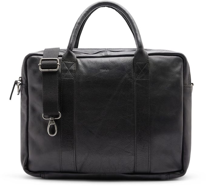 Manfield - 18 inch zwarte leren laptoptas