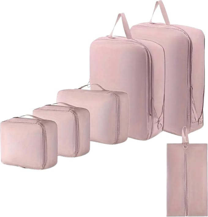 Nivard Koffer Organizer Set - Packing Cubes - Compressie - Travel - Compression - Set - Roze