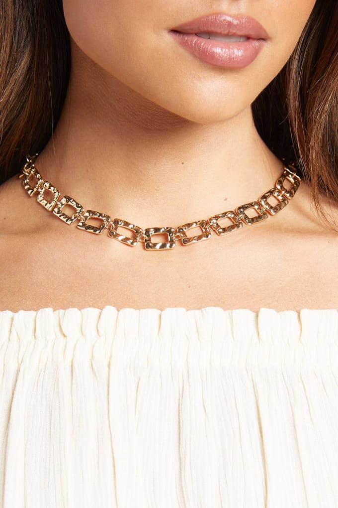 boohoo Dames Gehamerde Schakel Chunky Ketting | Goud