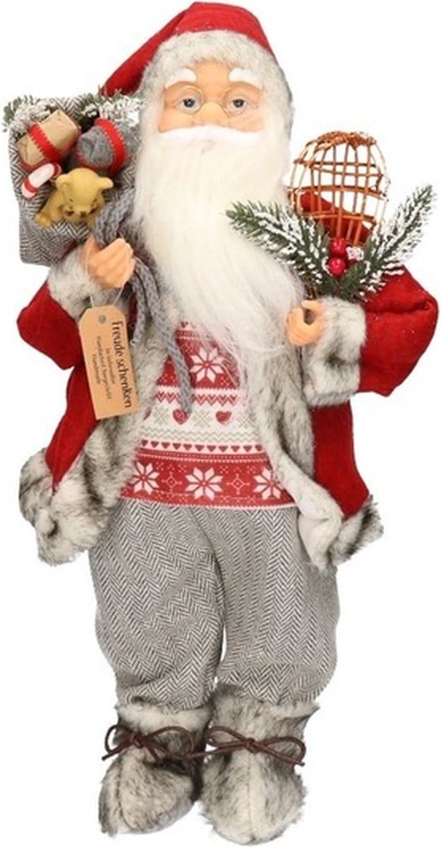 G. Wurm Kerstman pop - 46 cm - kunststof/textiel - staand - kerst decoratie figuur - kerstdecoratie